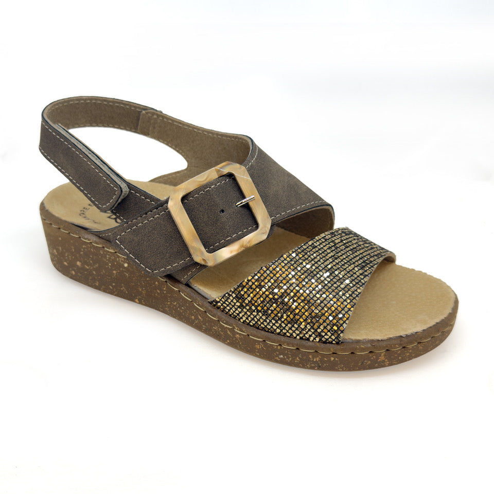 Sandalo da donna con fascia in lurex e plantare estraibile - Art.391