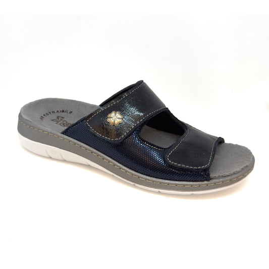 Ciabatta donna elasticizzata doppia fascia con velcro blu Art. 311 - 3 Rose