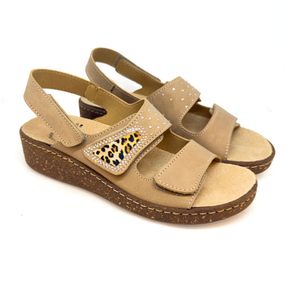 Sandalo da donna con doppia fascia con velcro e plantare estraibile - Art.387