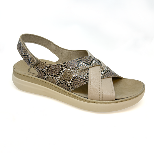 Sandalo donna stampa pitone con fascia incrociata panna Art. 403 - 3 Rose