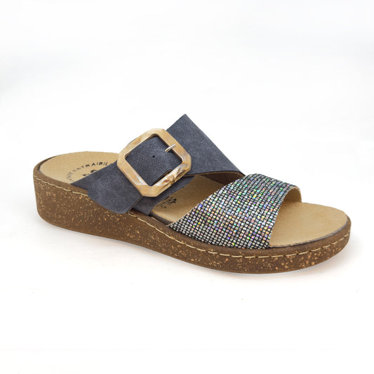 Ciabatta donna con fascia glitterata e fibbia avio Art. 390 - 3 Rose