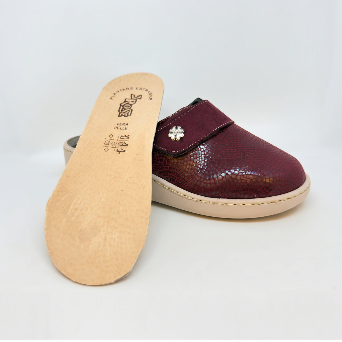 Ciabatte invernali da donna con plantare in pelle e zeppa 4 cm - Art. 19902