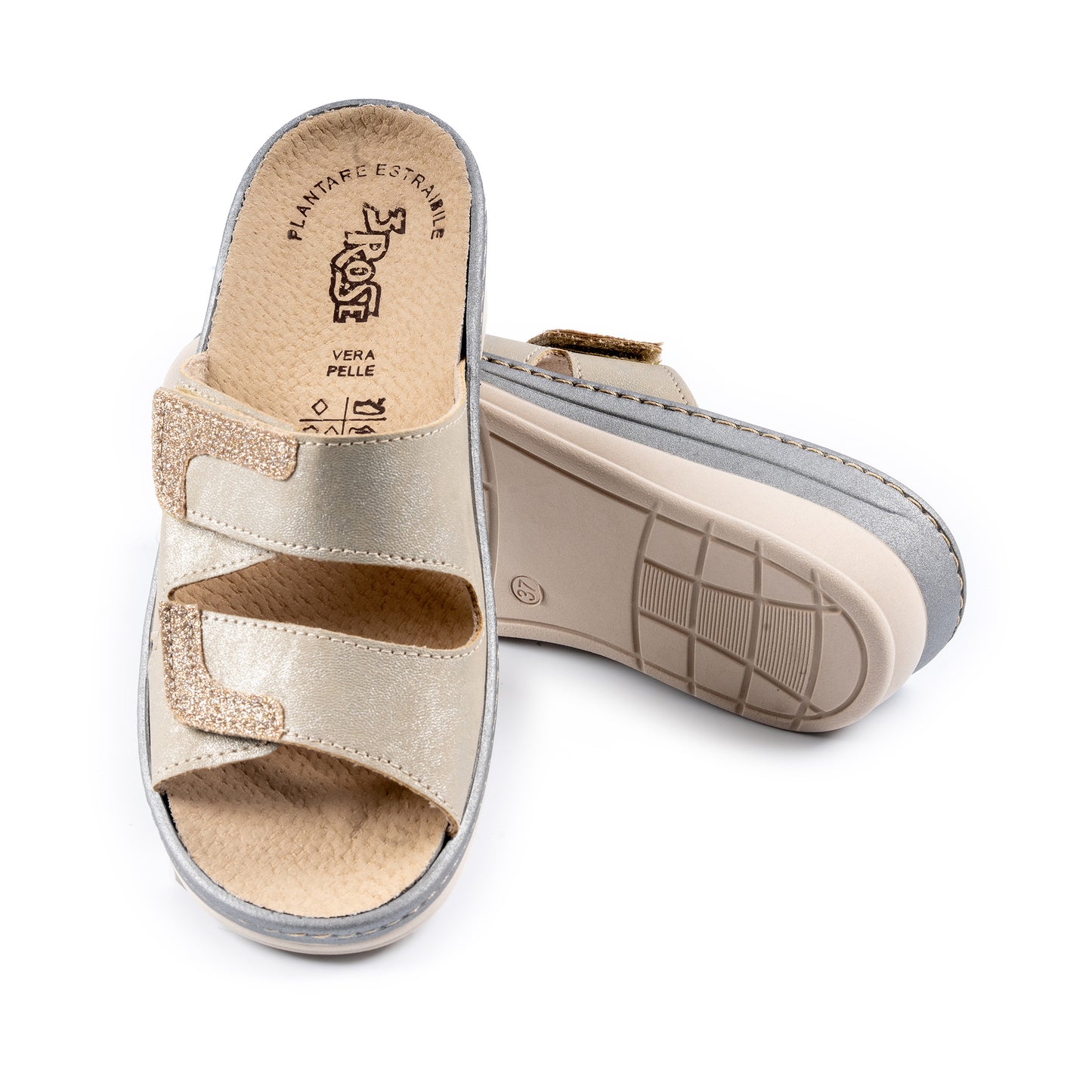 Ciabatte da donna con doppia fascia con velcro e plantare estraibile - Art. 174