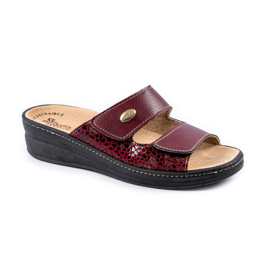 Ciabatta donna doppia fascia con velcro bordeaux Art. 180 - 3 Rose