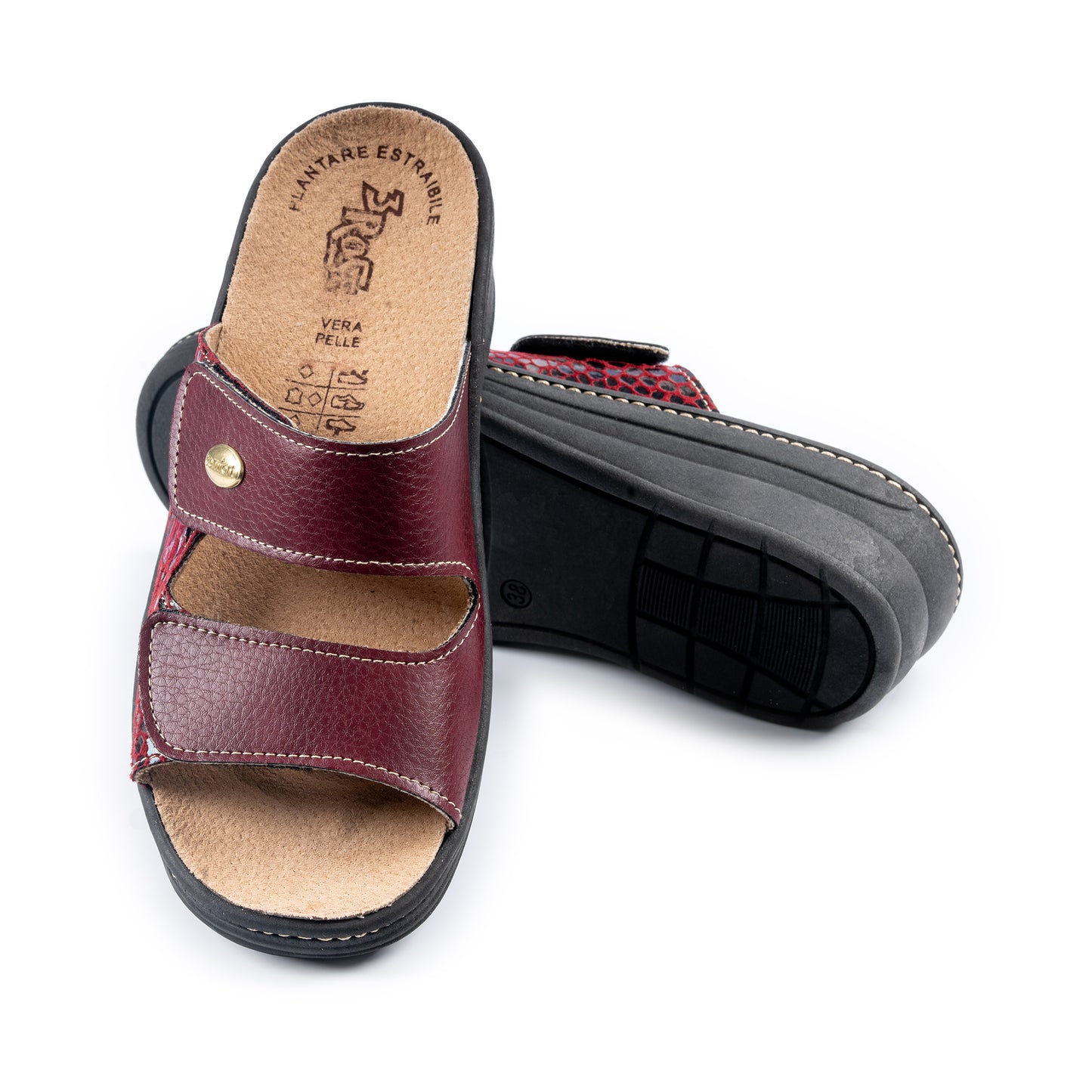 Ciabatte da donna con doppia fascia con velcro e plantare estraibile  - Art. 180