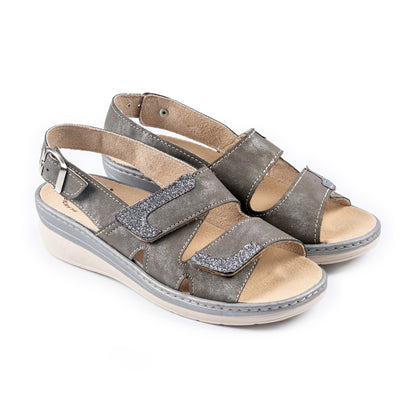 Sandalo da donna con doppia fascia con velcro e plantare estraibile - Art. 183