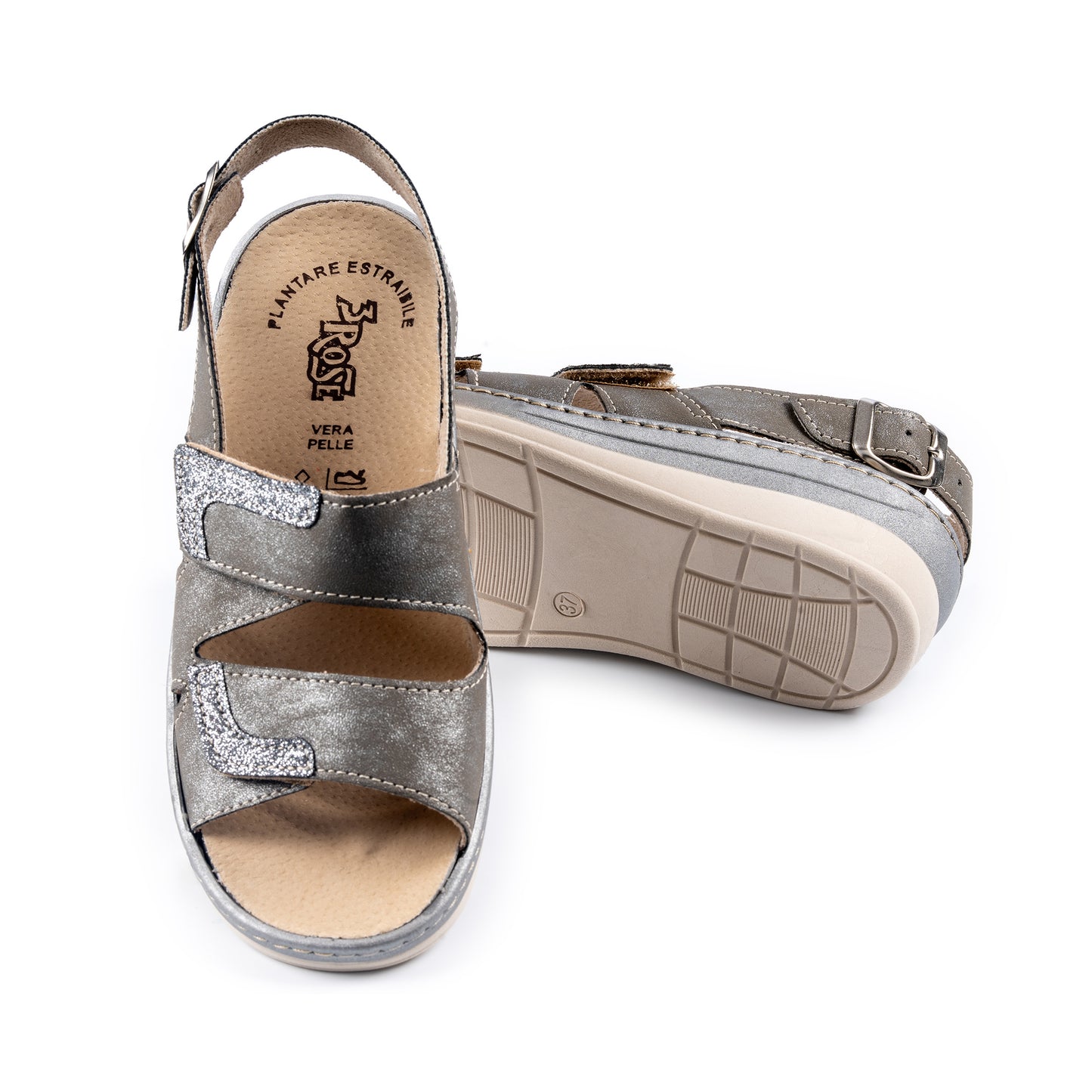 Sandalo da donna con doppia fascia con velcro e plantare estraibile - Art. 183