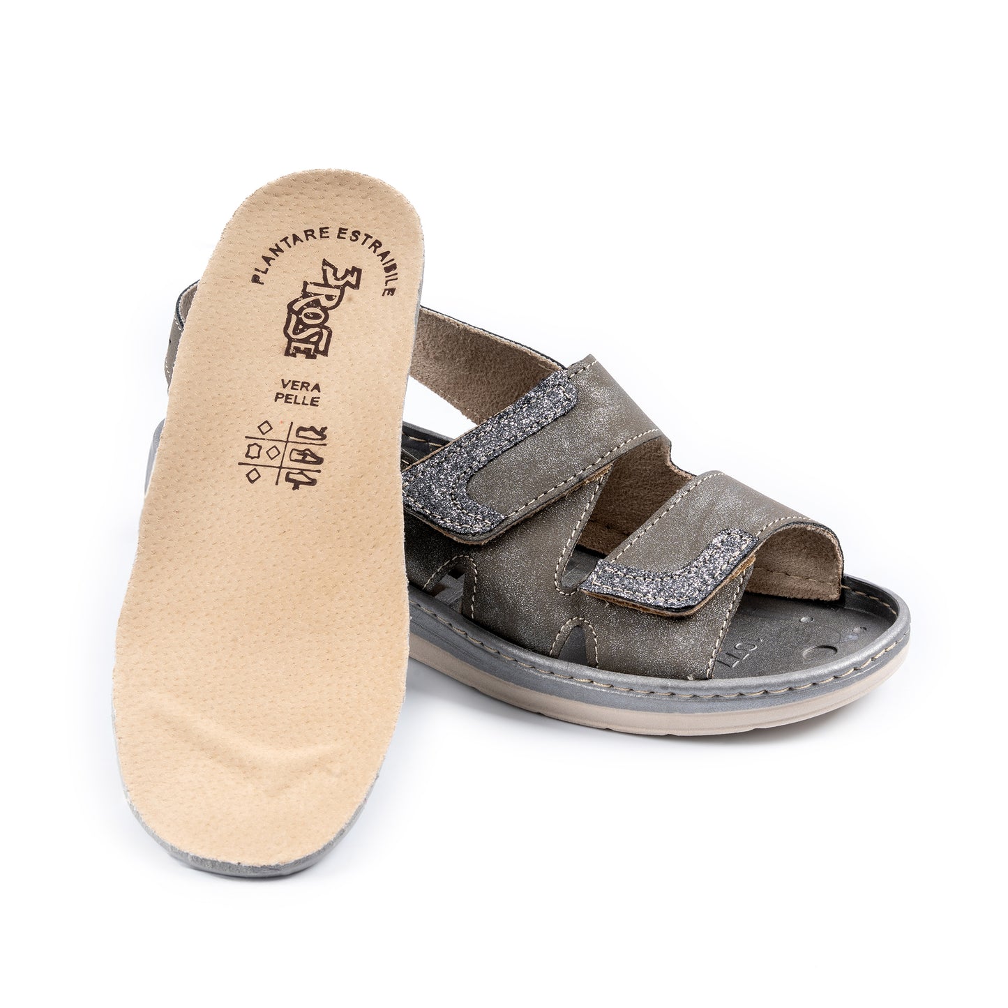 Sandalo da donna con doppia fascia con velcro e plantare estraibile - Art. 183