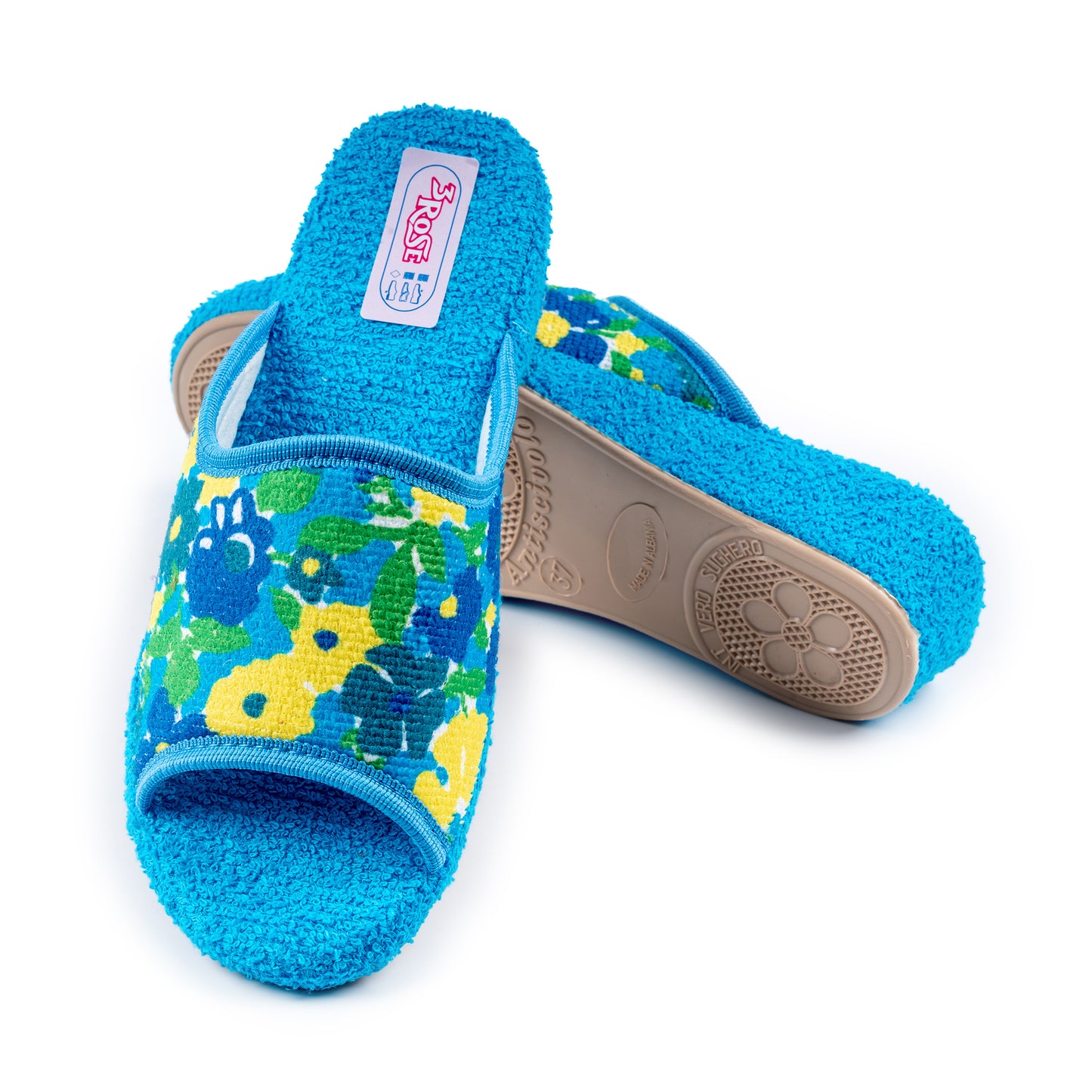 Ciabatte da donna in spugna con zeppa 3 cm - Fantasia Floreale - Art. 932