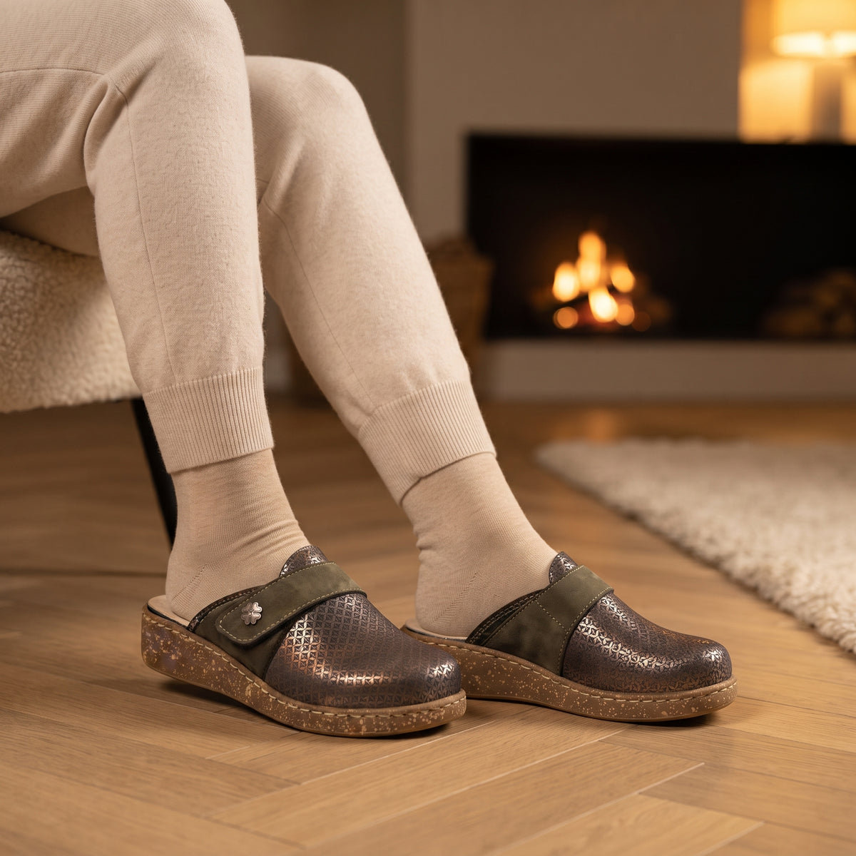 Ciabatte da donna invernali con sottopiede in vera pelle - Art.21613