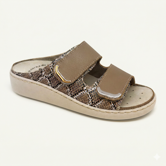 Ciabatta donna pitonata doppia fascia con velcro camel Art. 357 - 3 Rose